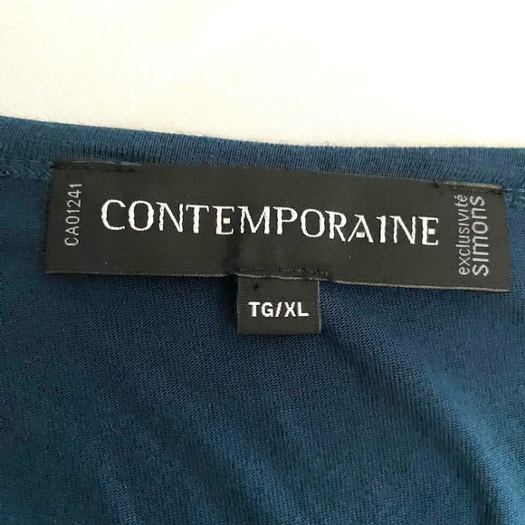 SIMONS CONTEMPORAINE Blue Midi Floral Dress Black Accented V Neck Women’s Sz XL - Picture 3 of 6